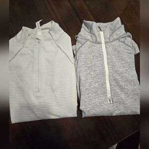 Striped  Half-Zip Tops - Gray and White
